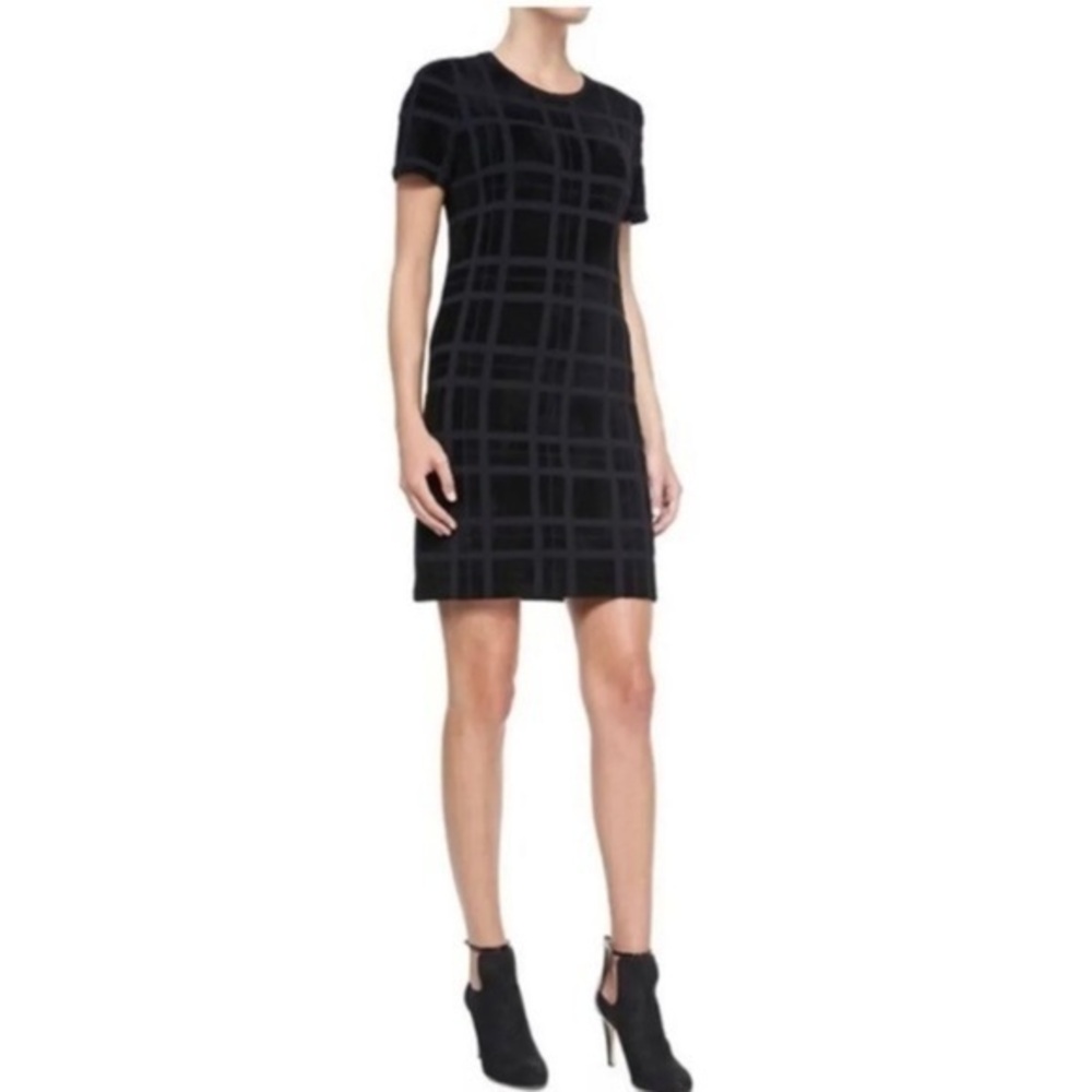 Theory Women's Darmelle Plaid Velvet Devore Sweater Dress Black Blue Size P/TP